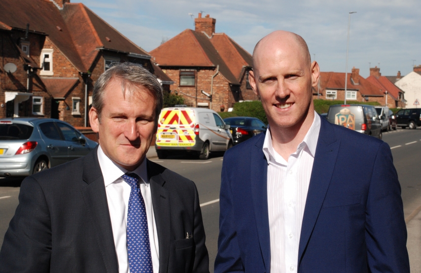 Pictures show Damian Hinds with Kieran Mullan outside the YMCA in Crewe.