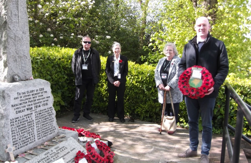 laying a wreath at the Haslington Memorial in recognition of 100 years of the British Legion
